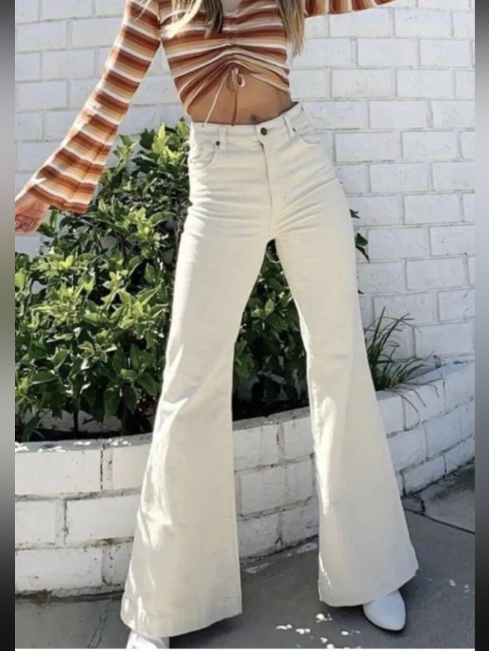 ROLLA'S East Coast Flare High Rise Pants in Ivory Cord Corduroy Size 24